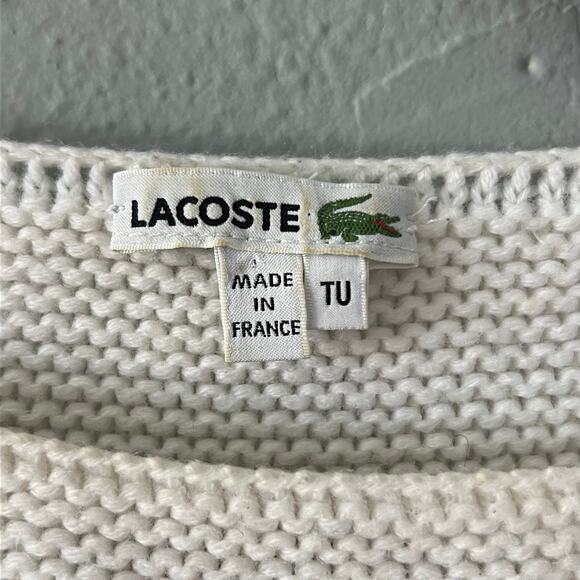 Lacoste Wool Blend Knit Sweater Women’s Size L XL TU Cream Oversized Boat Neck - Picture 3 of 5